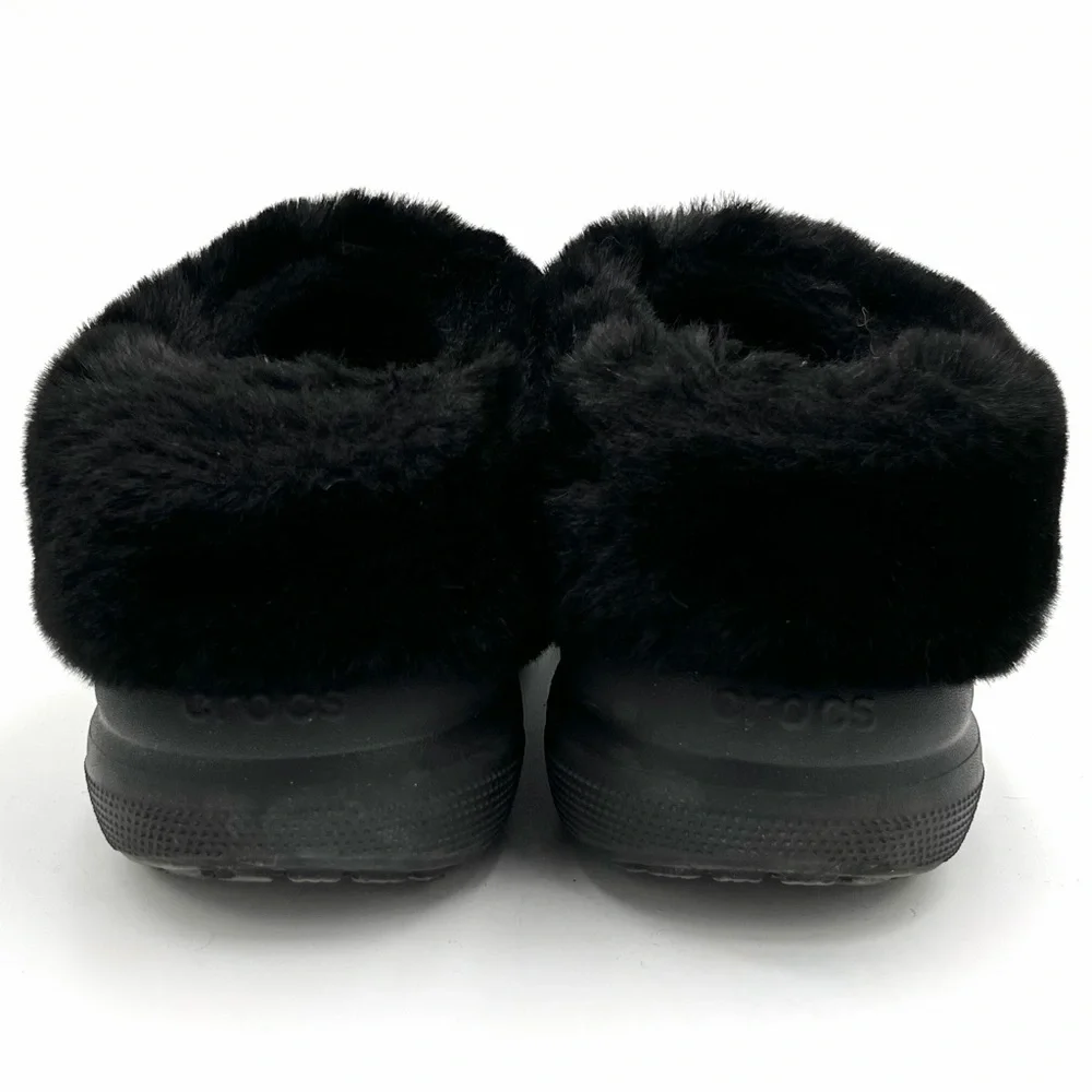 Forever Crush Clogs Black Platform Crocs Ankle Booties with Faux Fur Lining